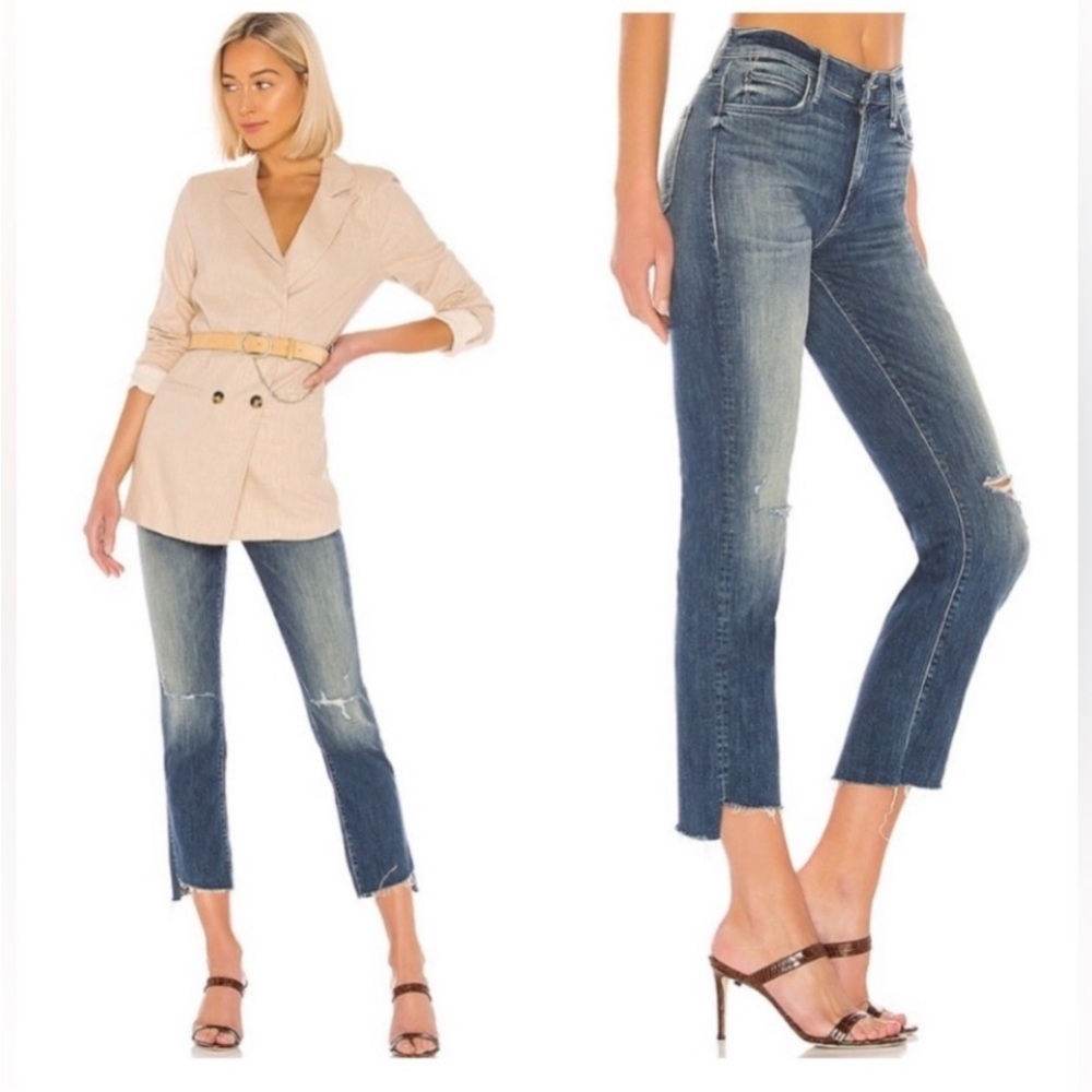 MOTHER Rascal Ankle Step Fray Denim Jeans High Rise Waist Raw Hem Distressed 26